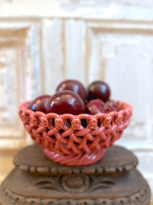 French Ceramic Woven Basket - Old Rose