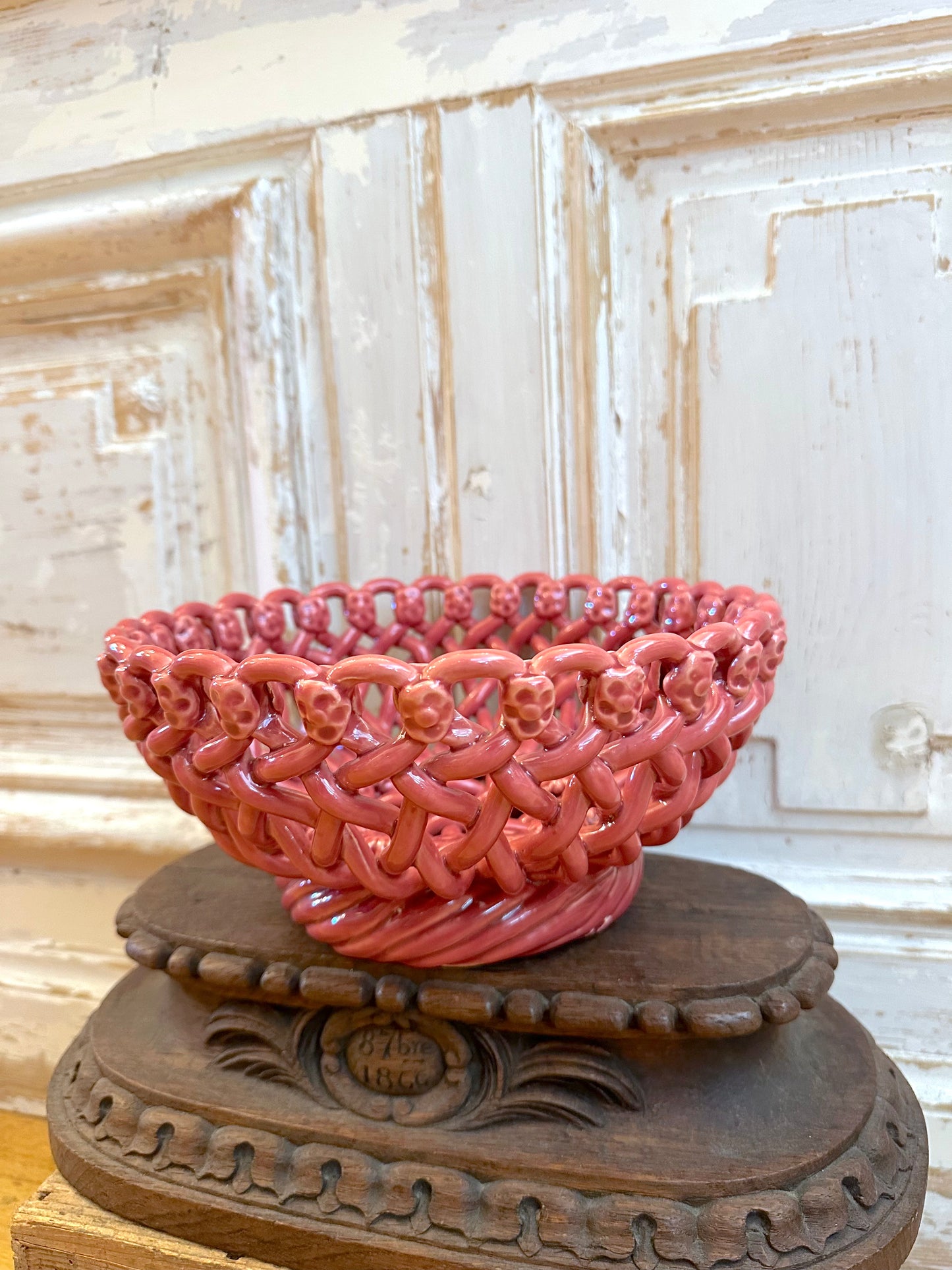 French Ceramic Woven Basket - Old Rose