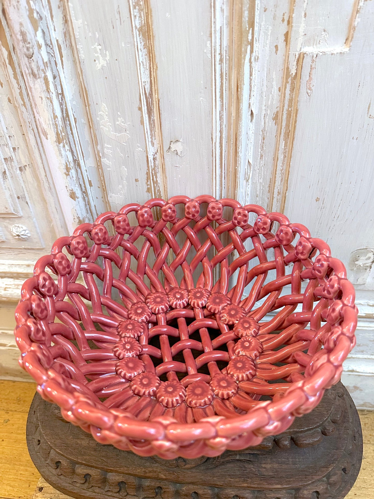 French Ceramic Woven Basket - Old Rose