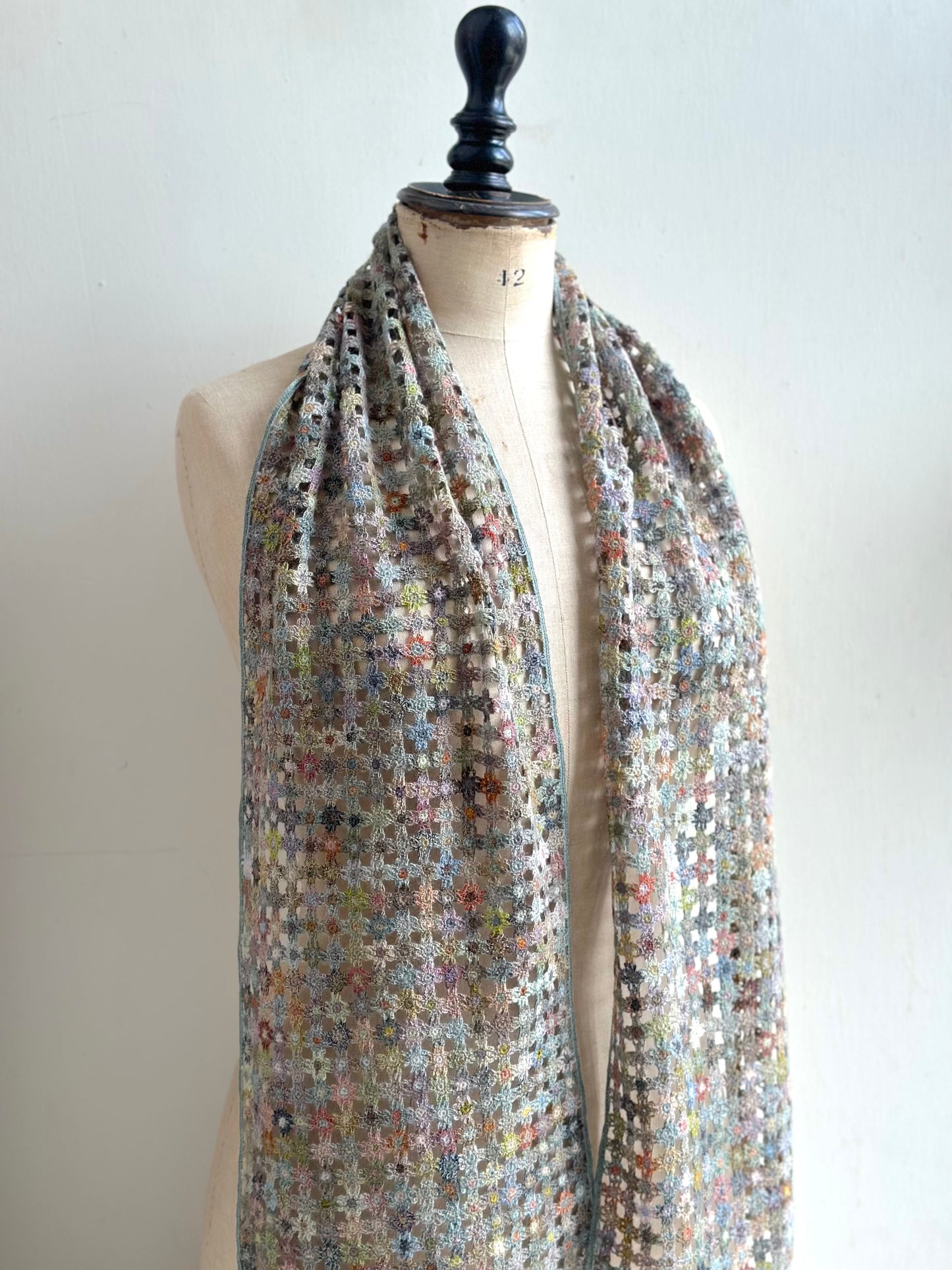 Sophie Digard Spring Blooms Blue Crochet Wool Scarf