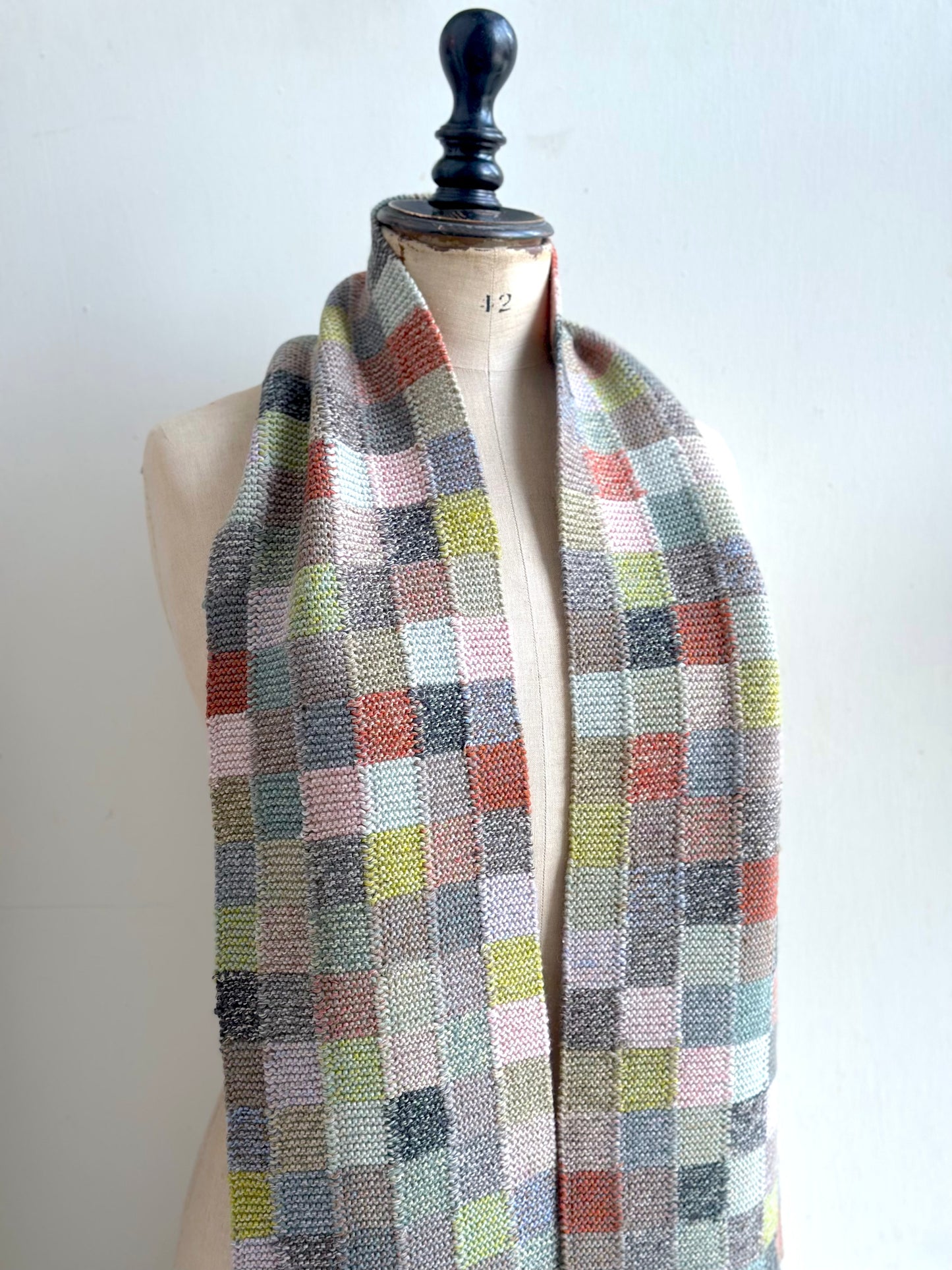 Sophie Digard Pastel Multi Check Crochet Wool Scarf