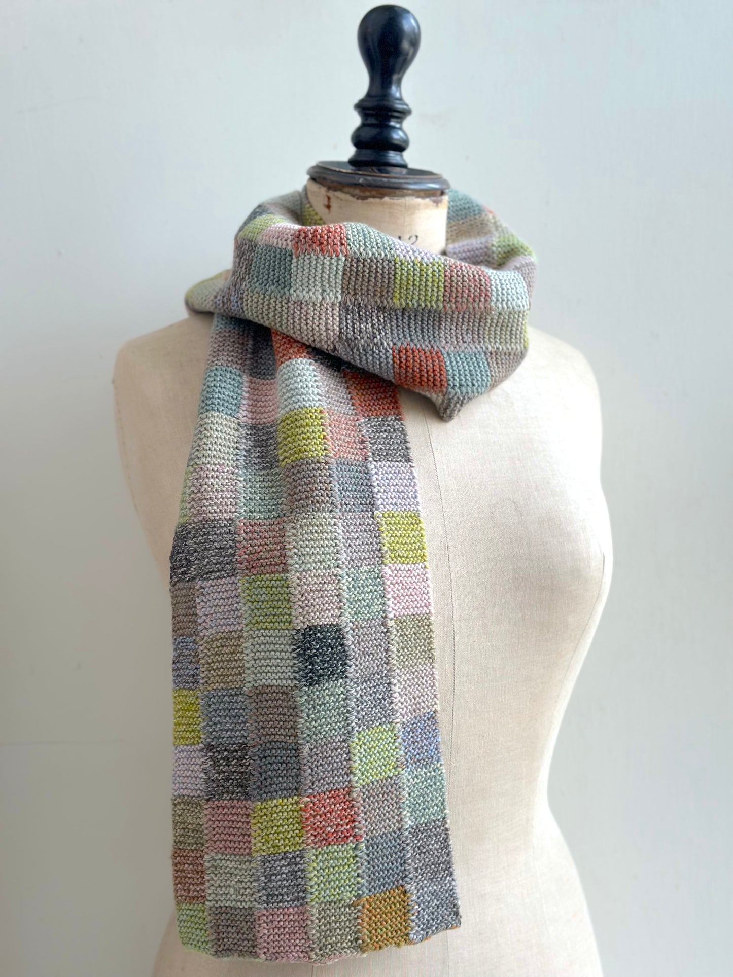 Sophie Digard Pastel Multi Check Crochet Wool Scarf