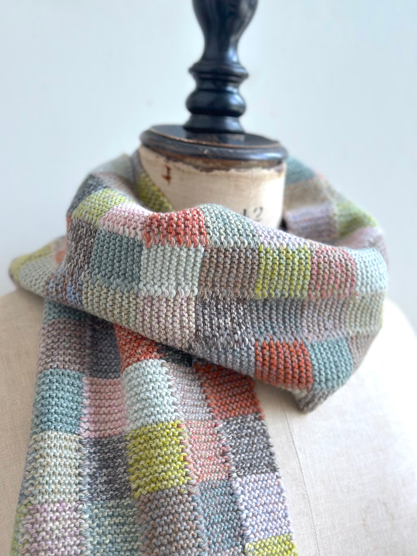 Sophie Digard Pastel Multi Check Crochet Wool Scarf