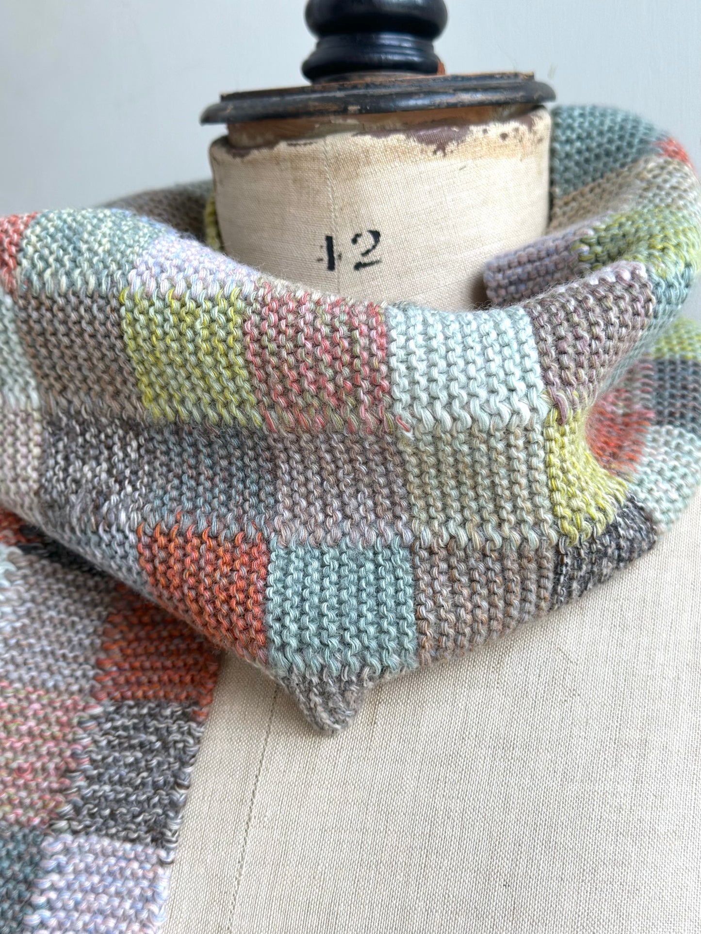 Sophie Digard Pastel Multi Check Crochet Wool Scarf
