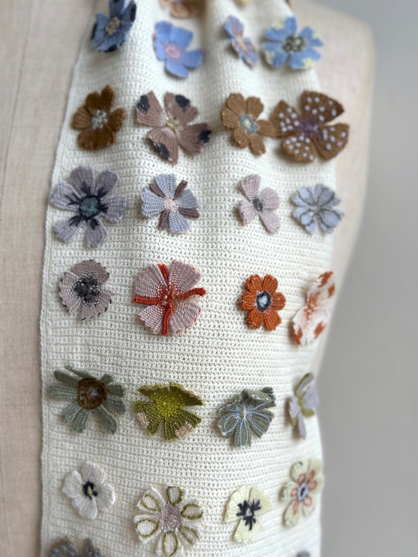 Sophie Digard Cream Summer Fleurs Crochet Wool Scarf