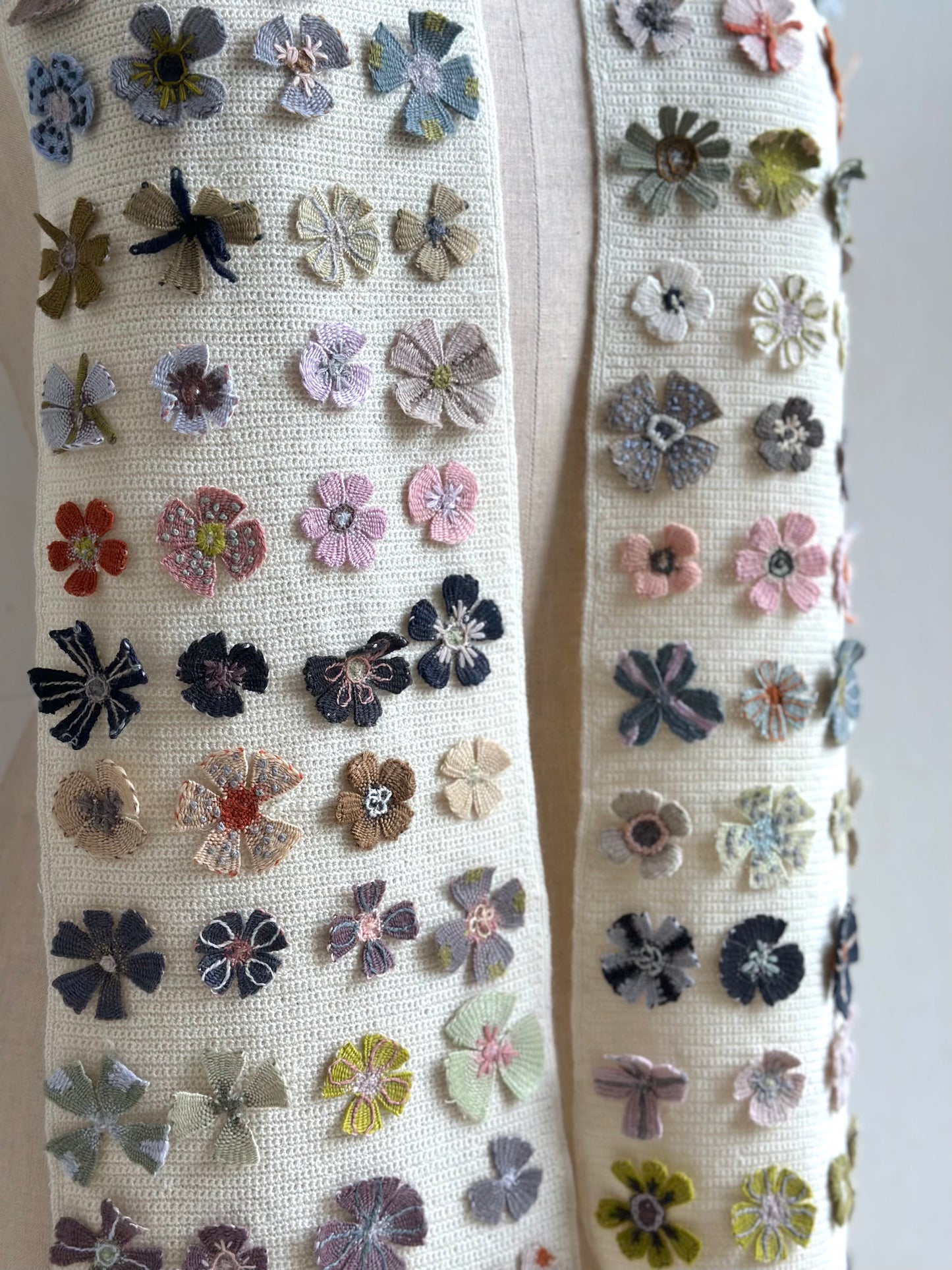 Sophie Digard Cream Summer Fleurs Crochet Wool Scarf