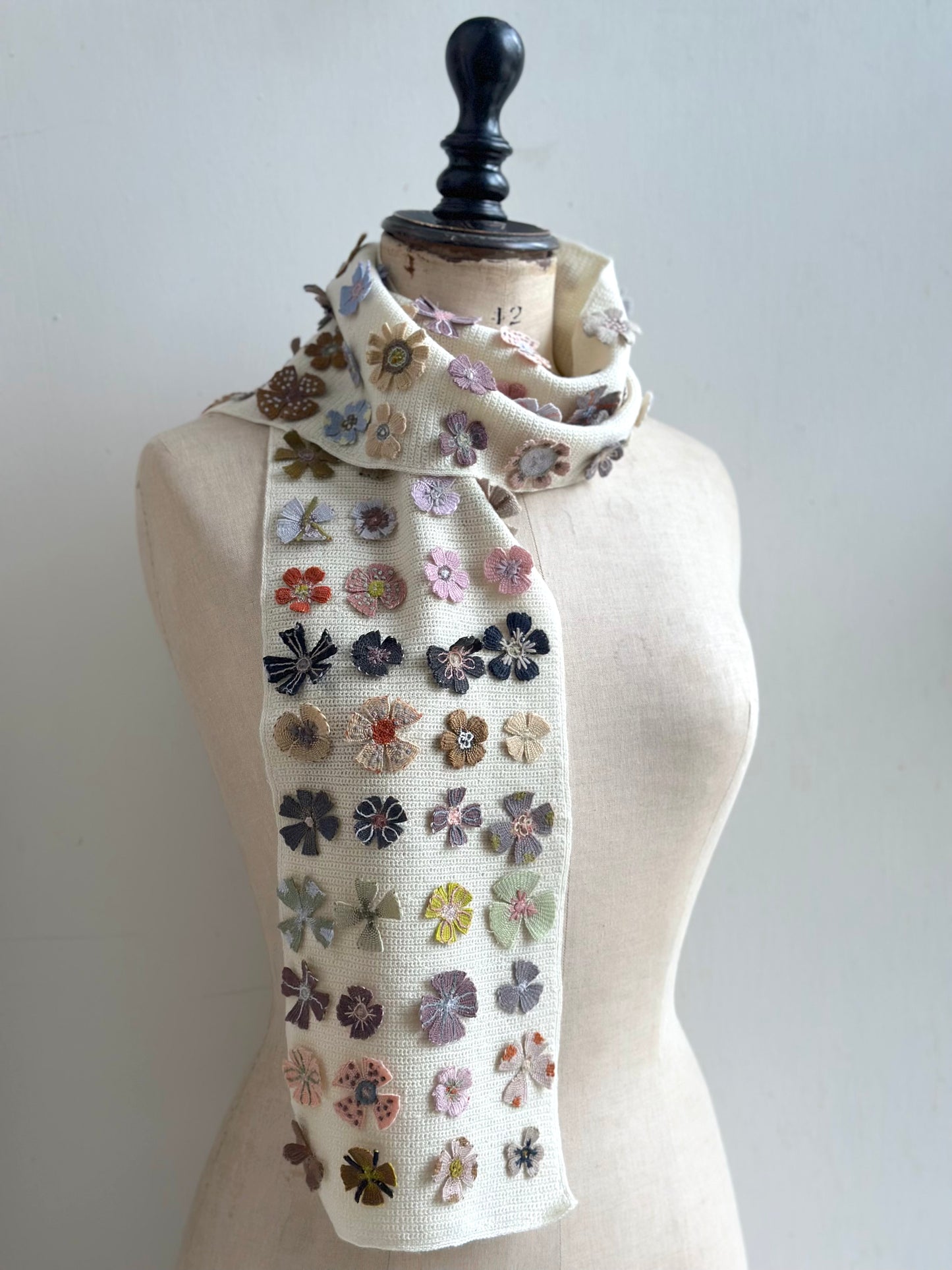 Sophie Digard Cream Summer Fleurs Crochet Wool Scarf