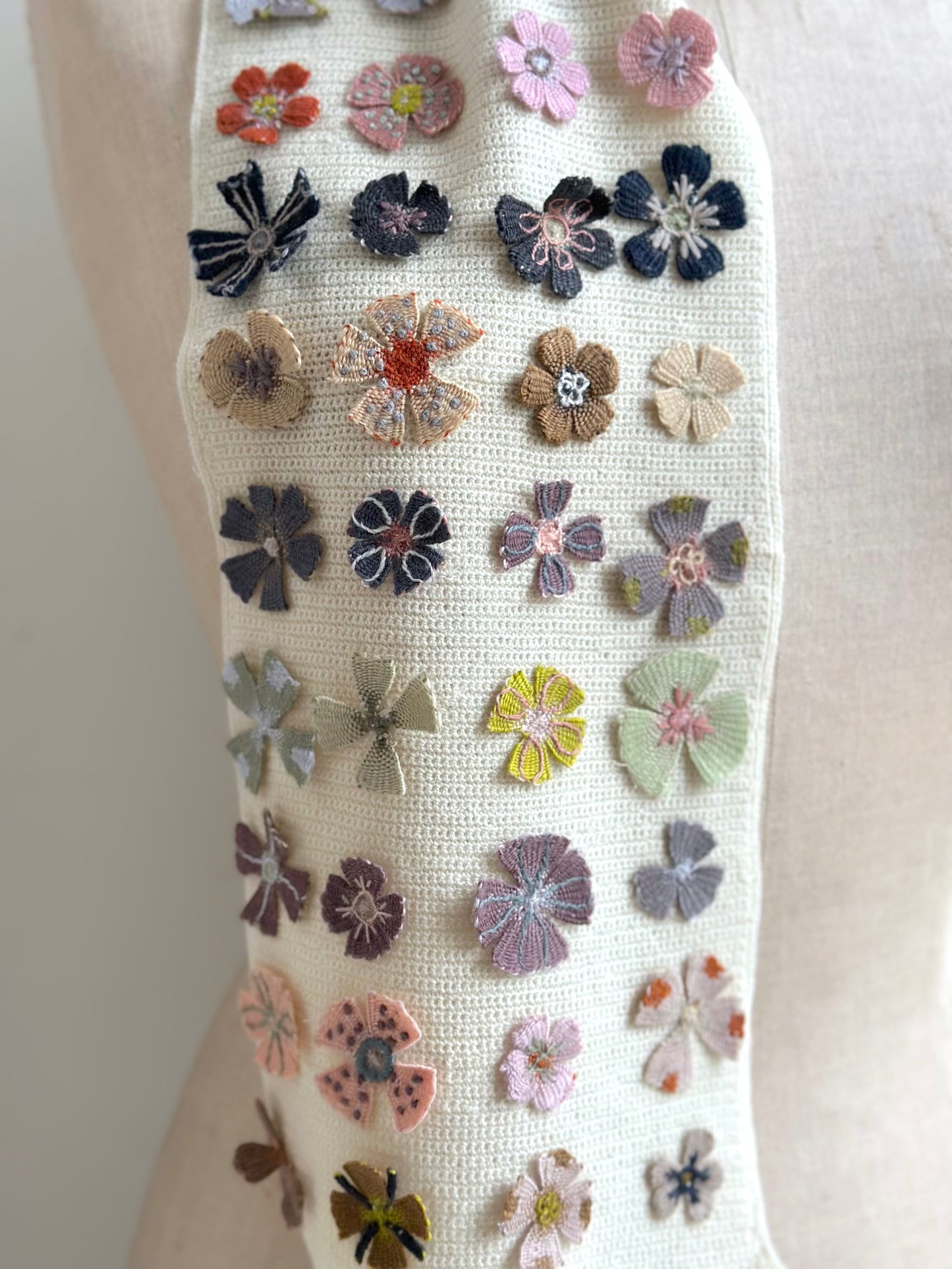Sophie Digard Cream Summer Fleurs Crochet Wool Scarf