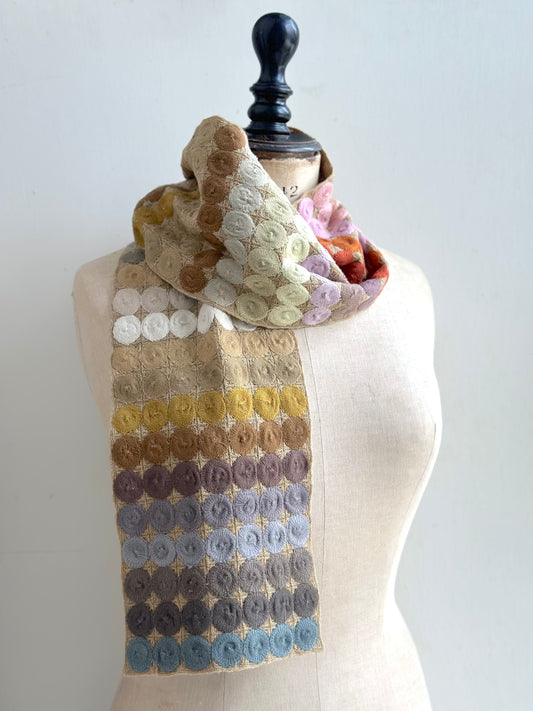 Sophie Digard Crochet Scarf Multi Circle Mosiac In Biscuit