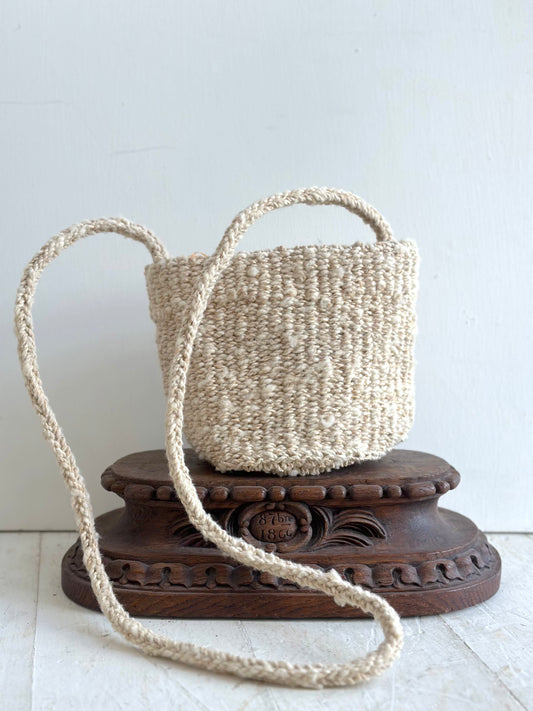 Sophie Digard Small Cream Crochet Wool Crossbody Basket Bag