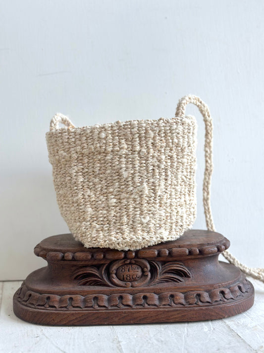 Sophie Digard Small Cream Crochet Wool Crossbody Basket Bag