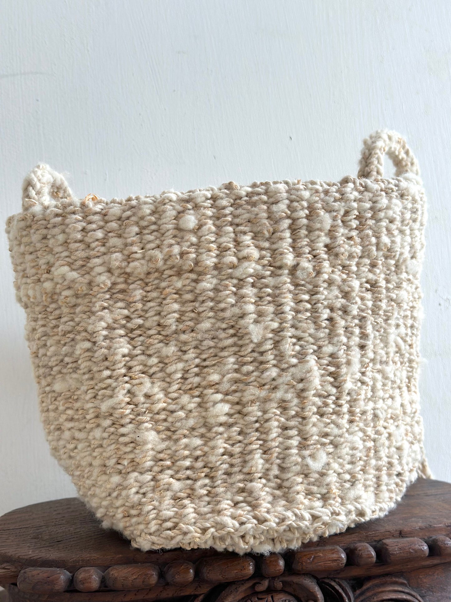Sophie Digard Small Cream Crochet Wool Crossbody Basket Bag
