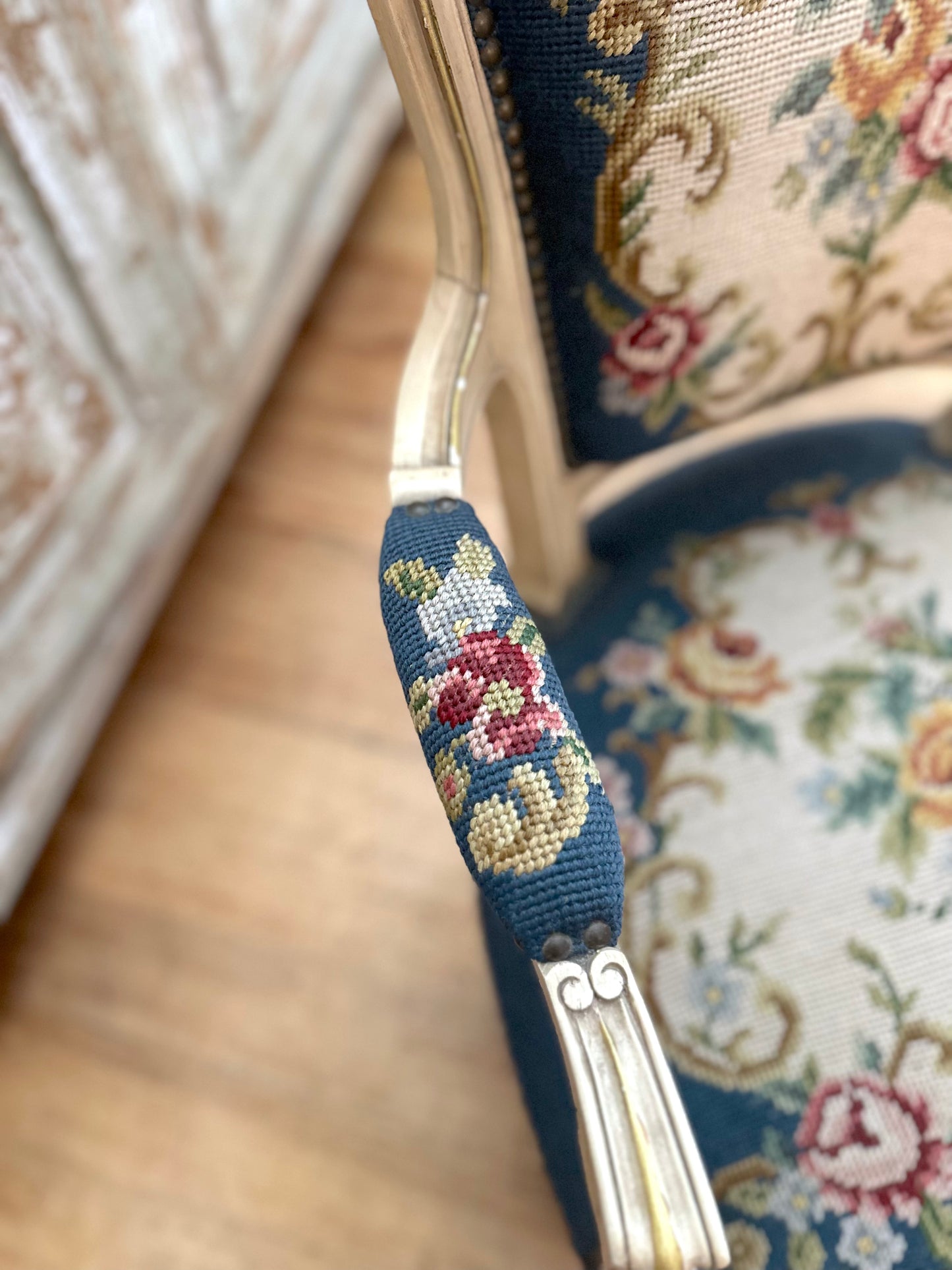 Pair of Antique French Chairs With Floral Needlepoint Upholstery