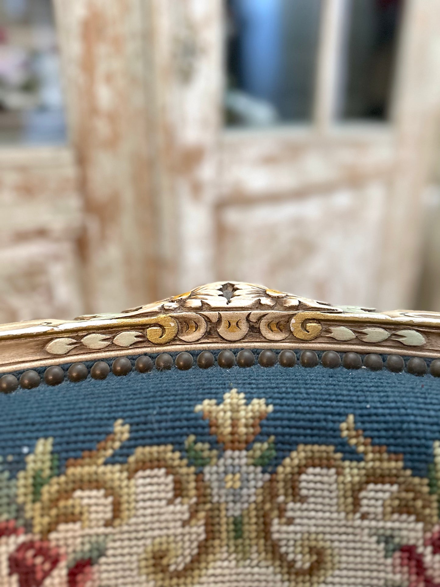 Pair of Antique French Chairs With Floral Needlepoint Upholstery