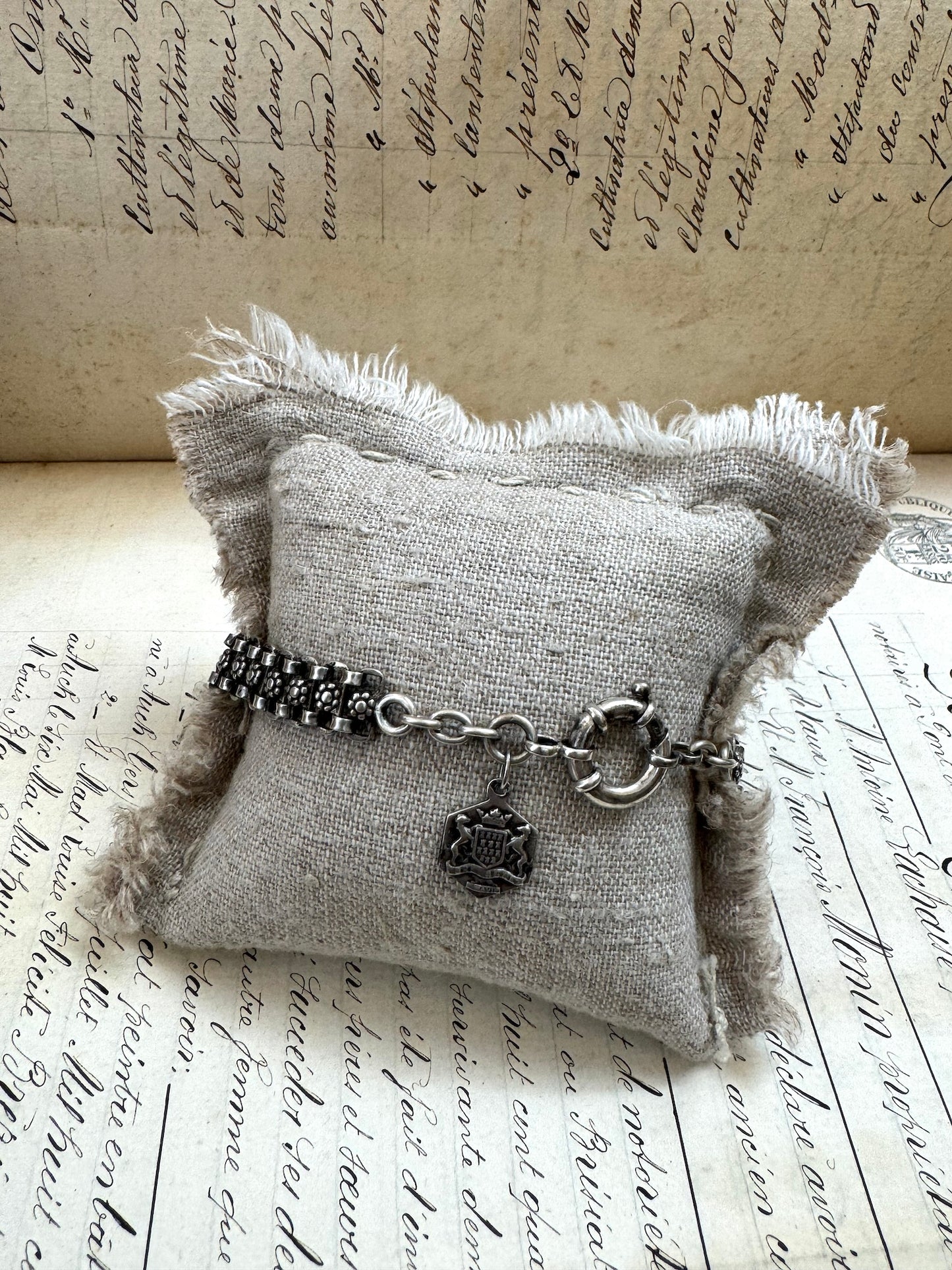 Antique French Silver Bracelet with Breton Charm
