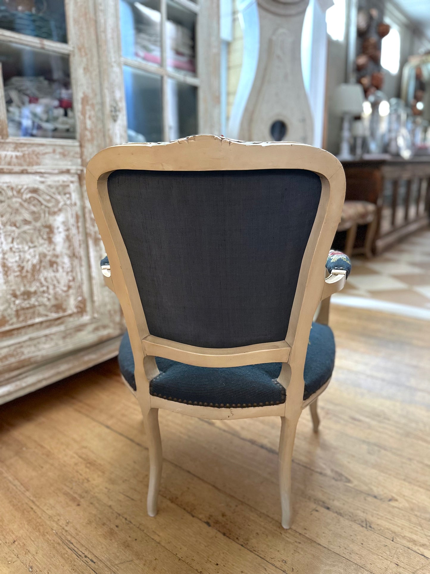 Pair of Antique French Chairs With Floral Needlepoint Upholstery