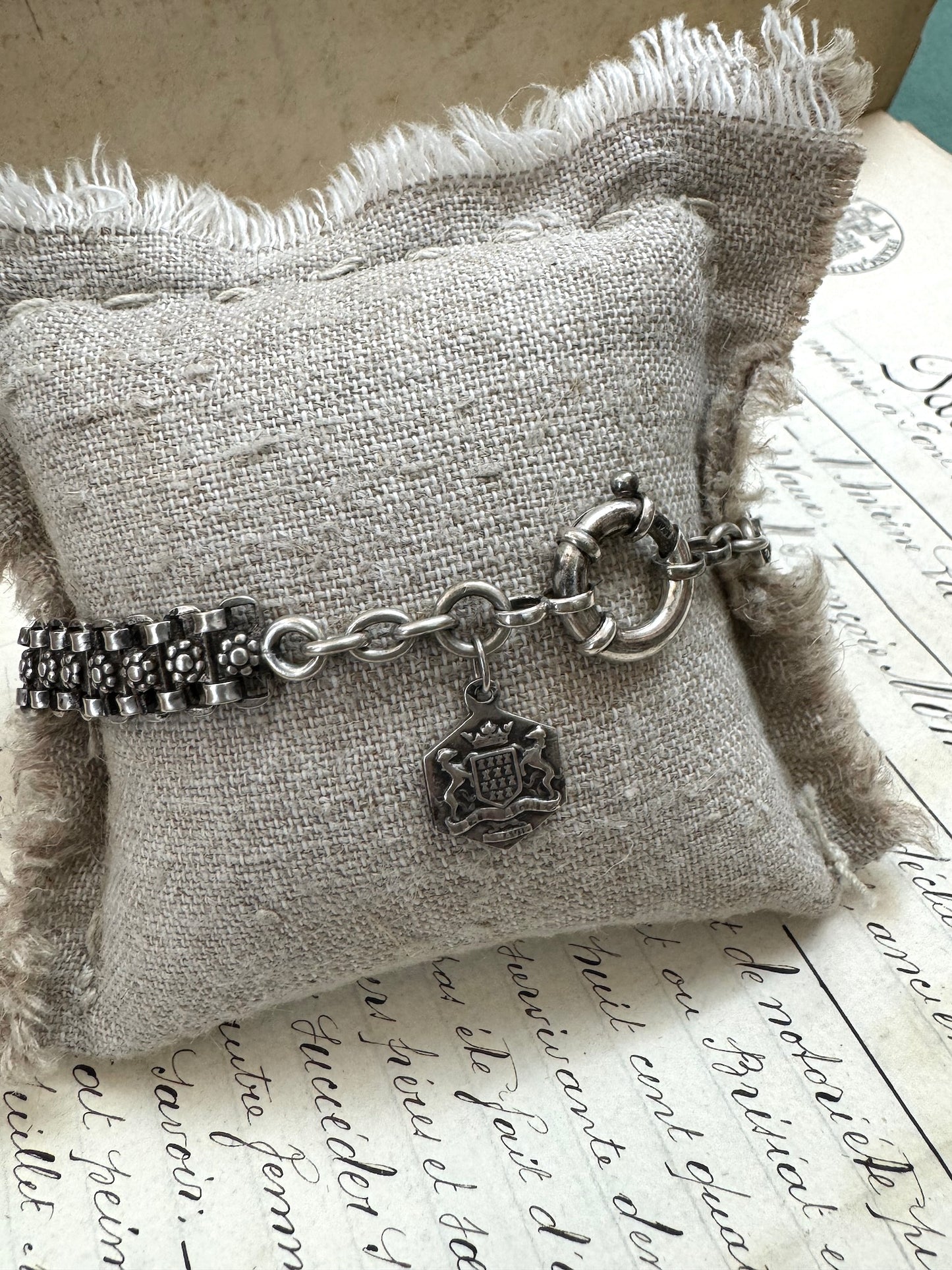 Antique French Silver Bracelet with Breton Charm