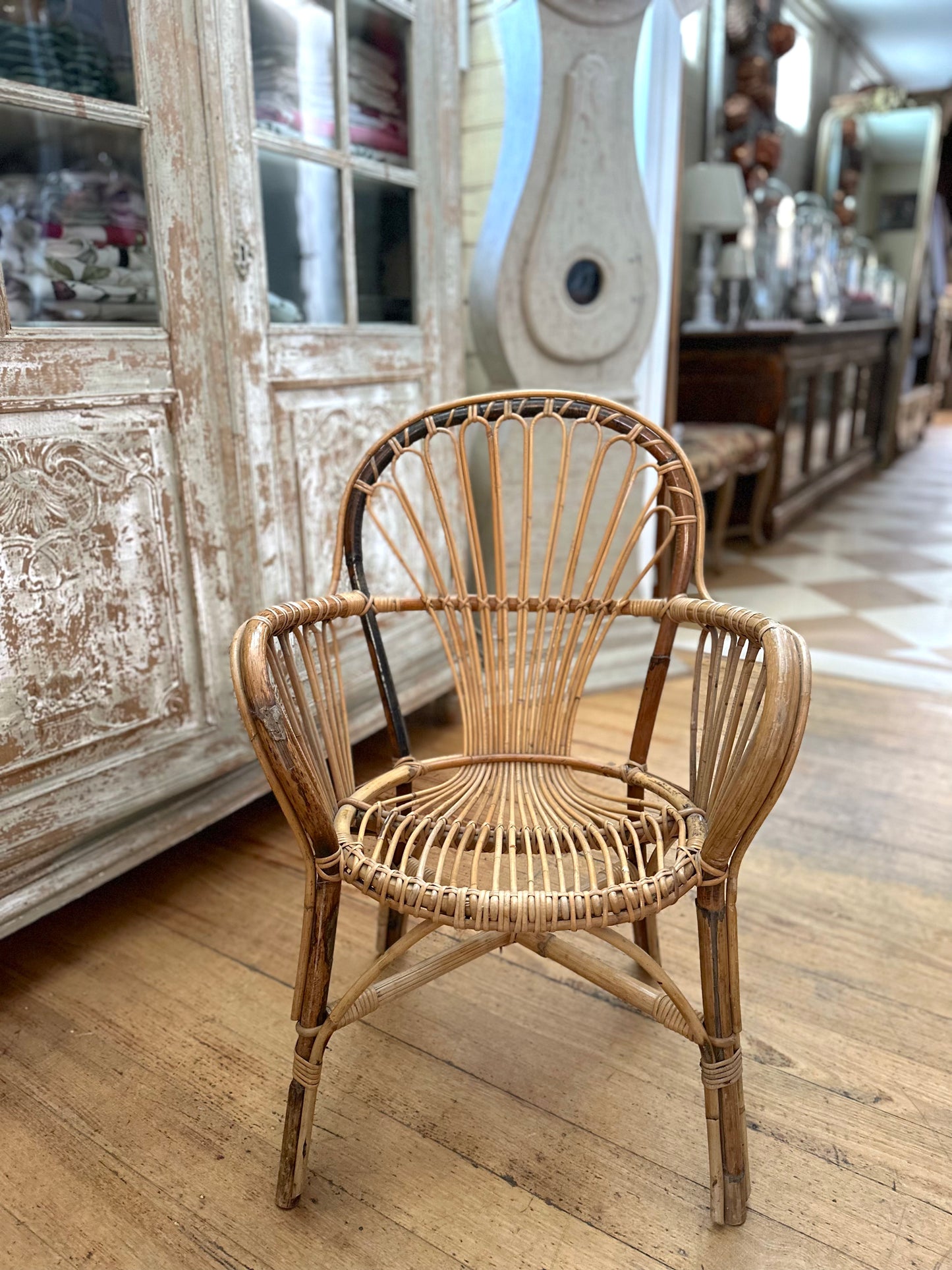 Vintage French Mid-Century Cane Occasional Chair