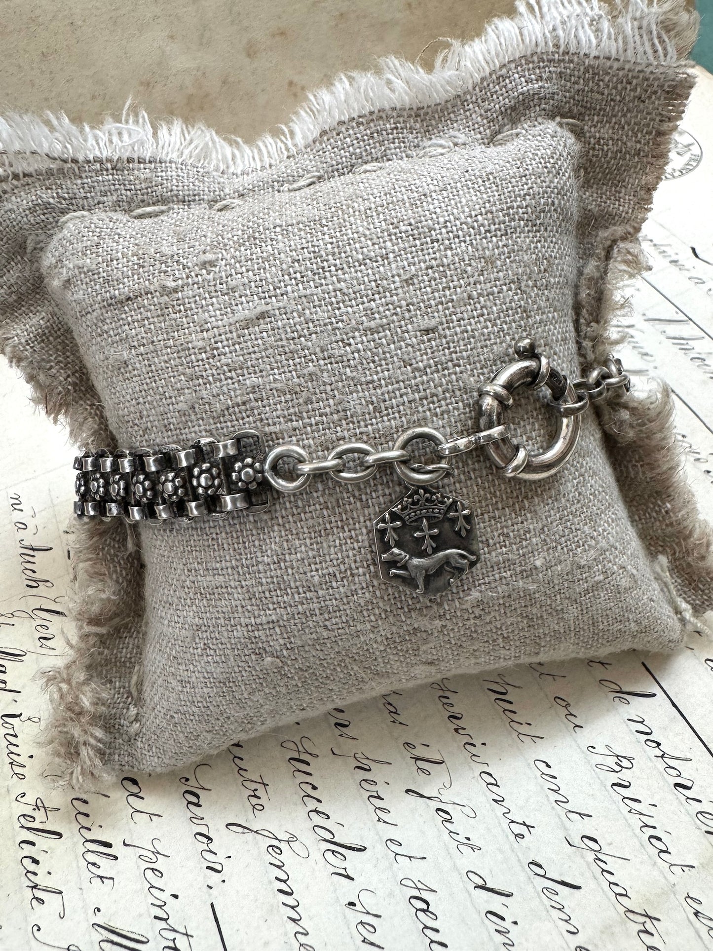 Antique French Silver Bracelet with Breton Charm