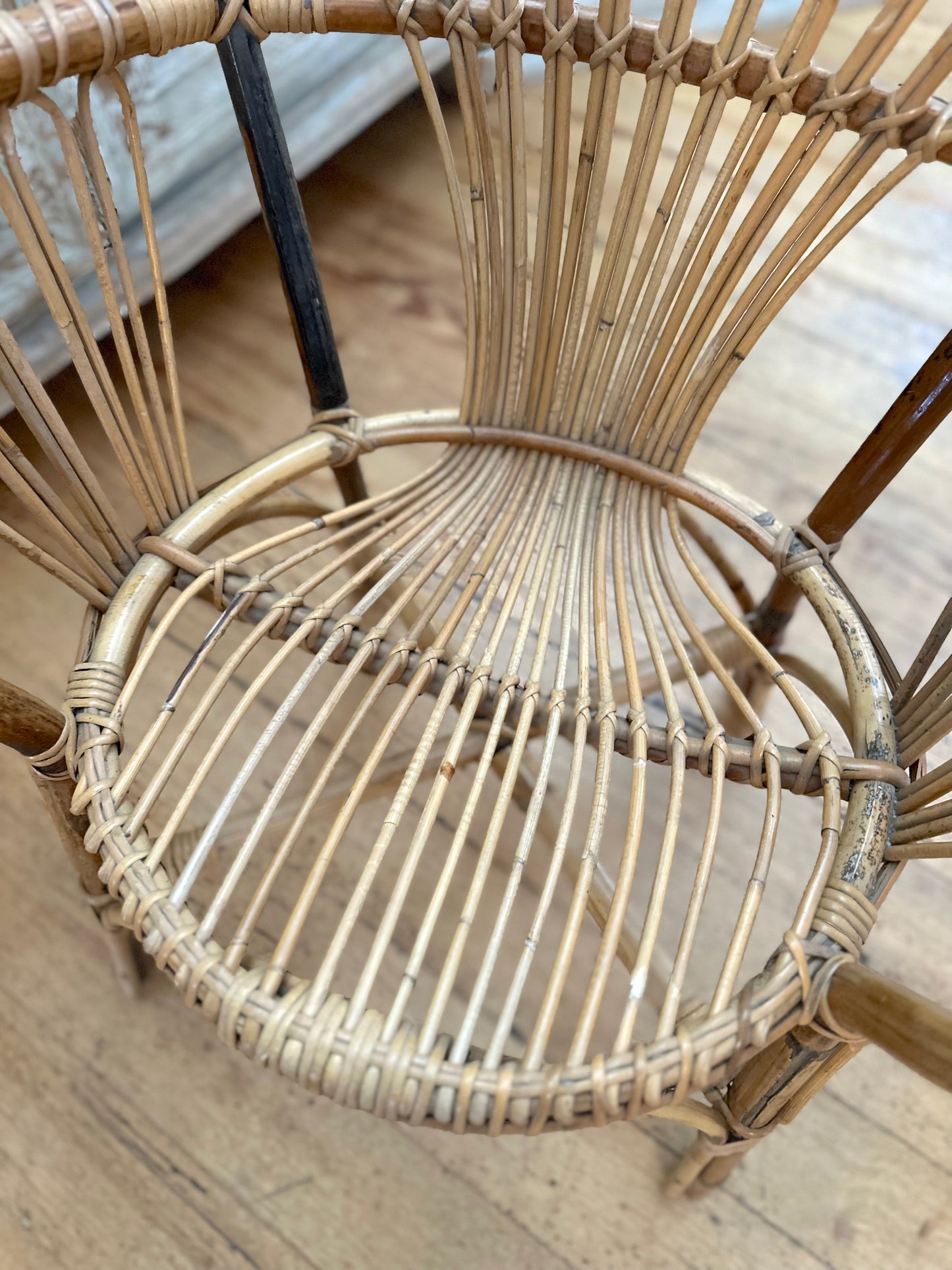 Vintage French Mid-Century Cane Occasional Chair