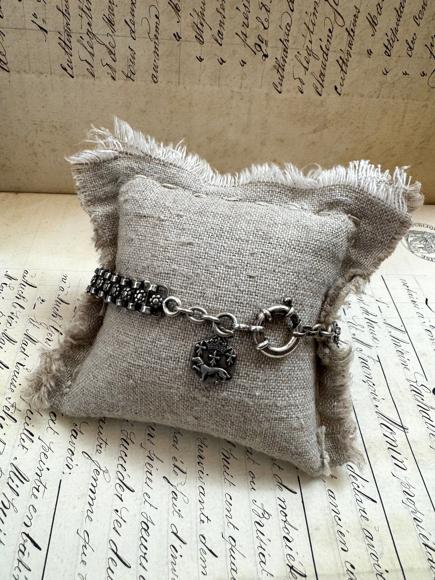 Antique French Silver Bracelet with Breton Charm