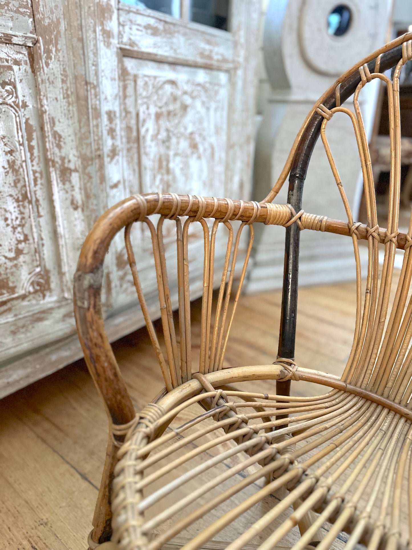 Vintage French Mid-Century Cane Occasional Chair