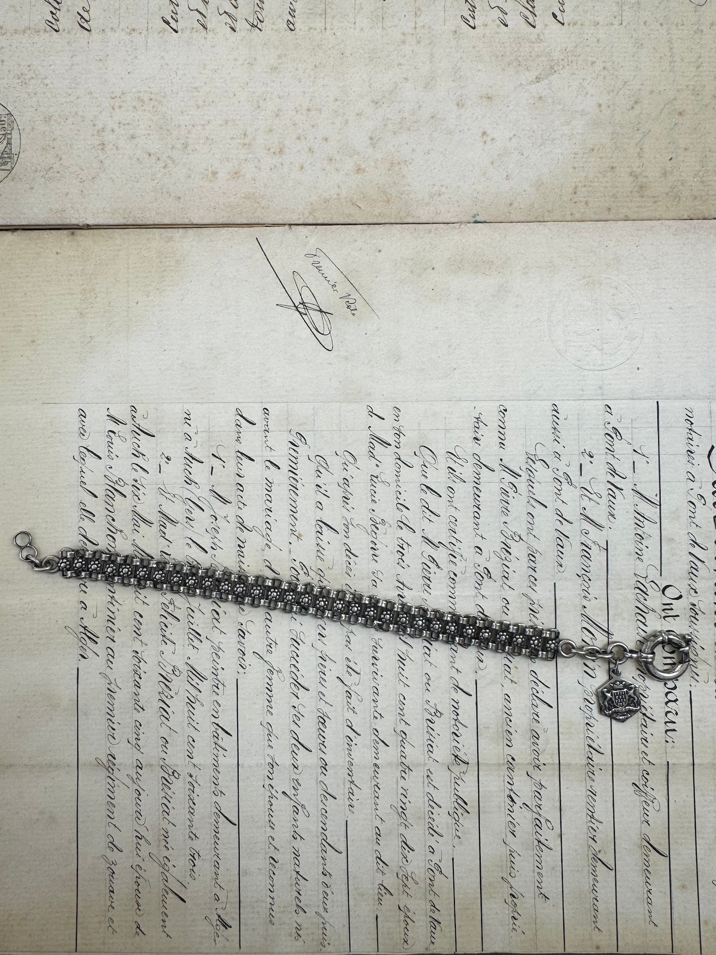 Antique French Silver Bracelet with Breton Charm