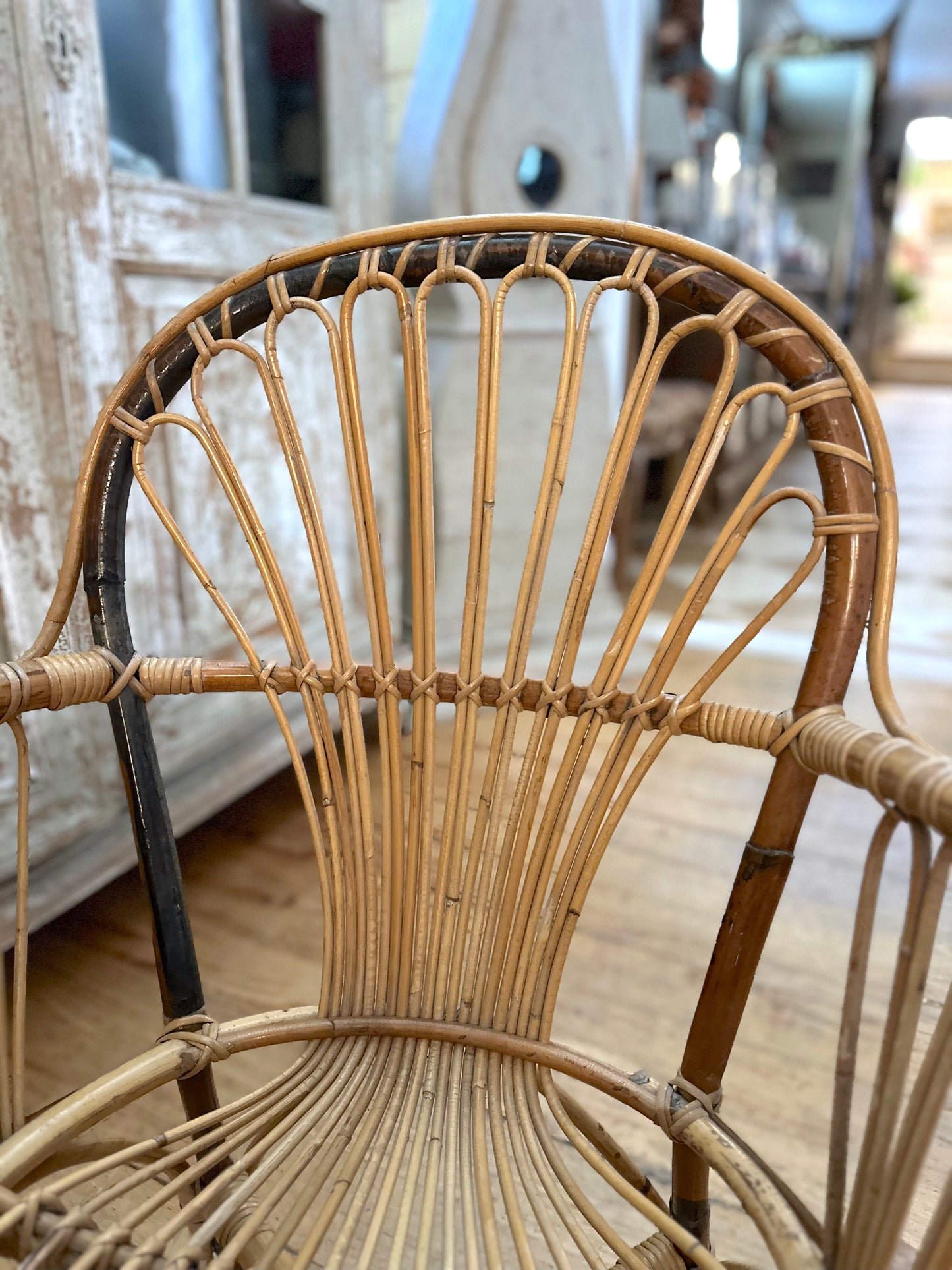 Vintage French Mid-Century Cane Occasional Chair