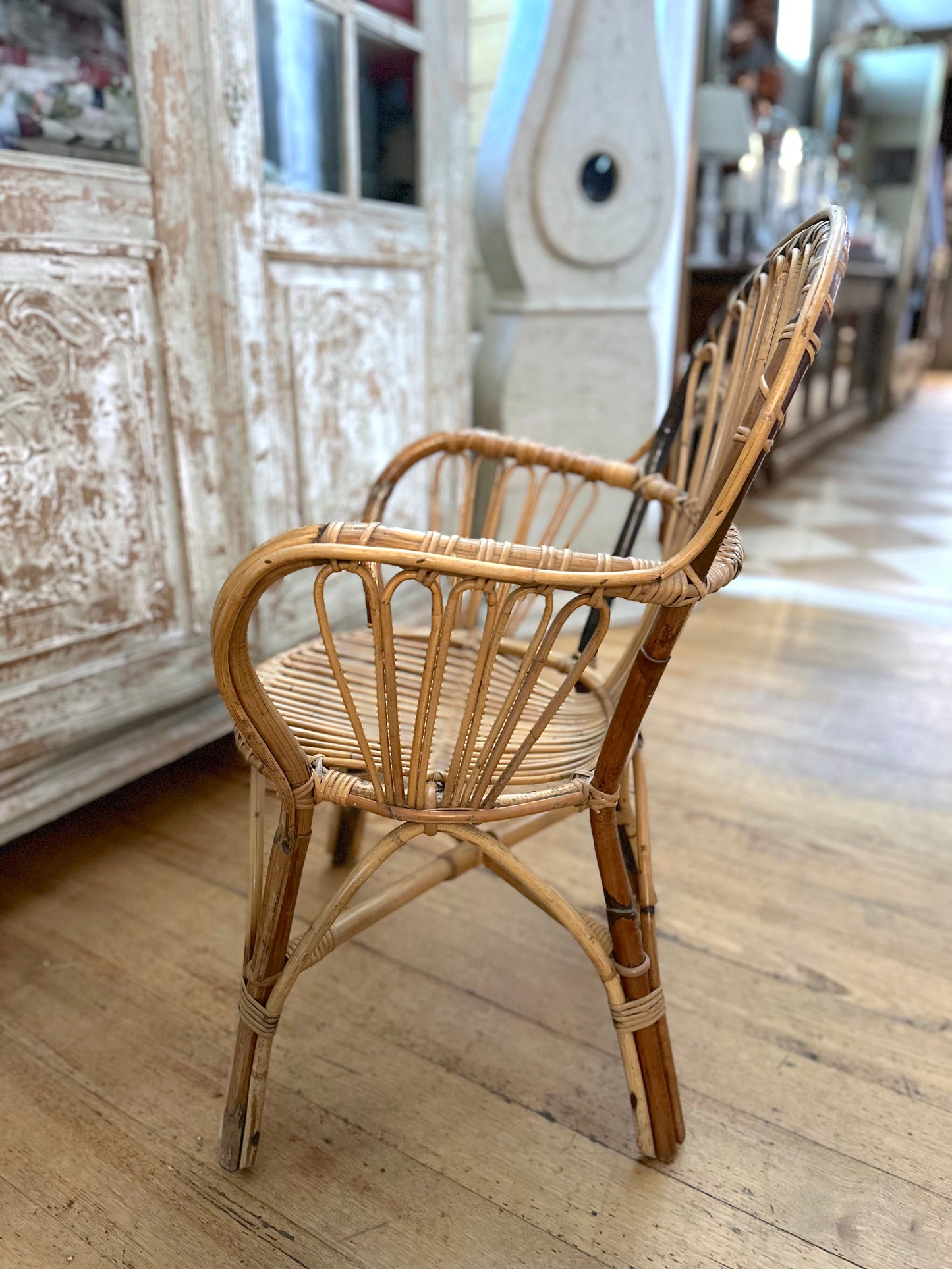 Vintage French Mid-Century Cane Occasional Chair