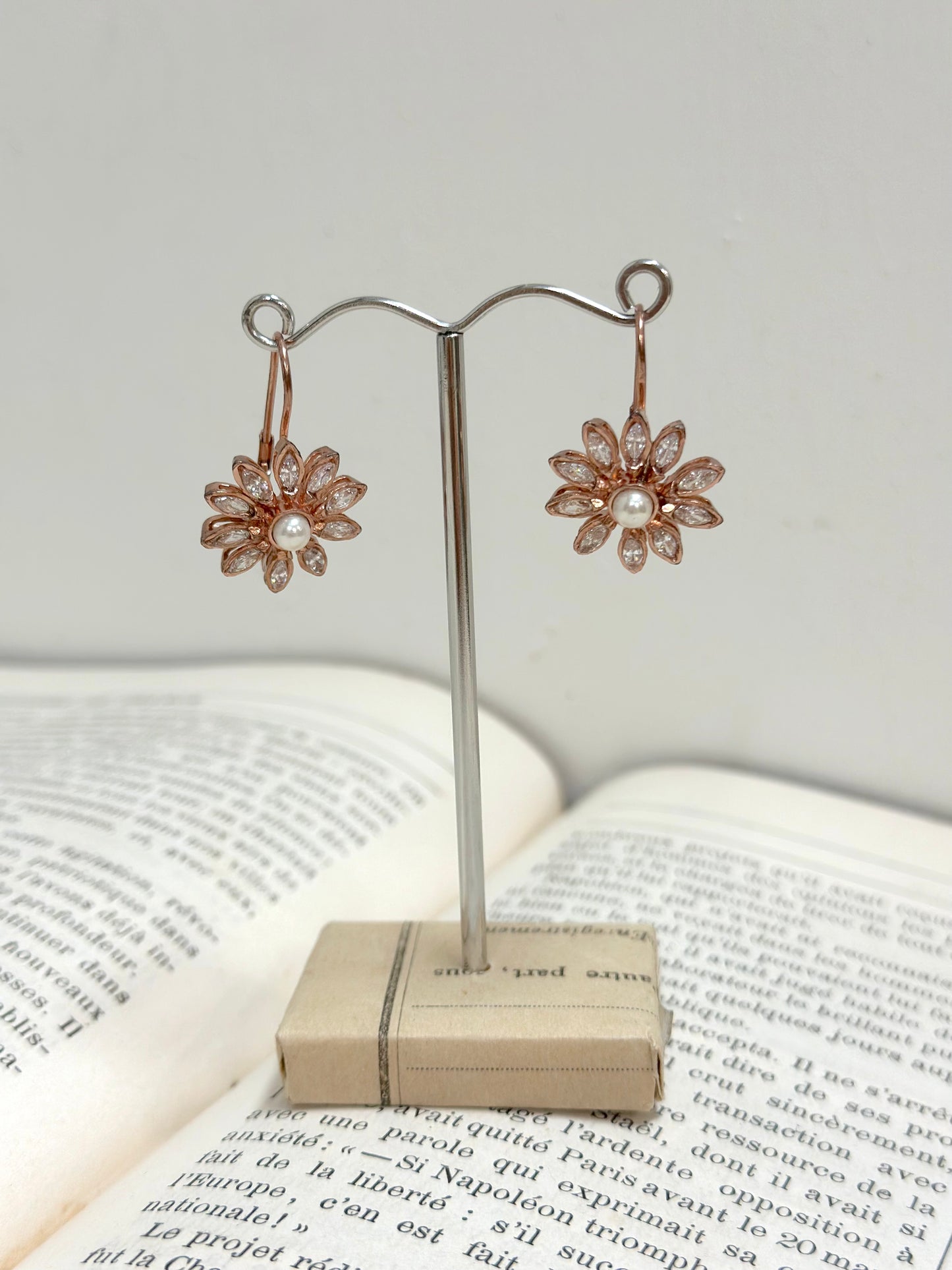 Italian Pearl & Crystal Flower Earrings