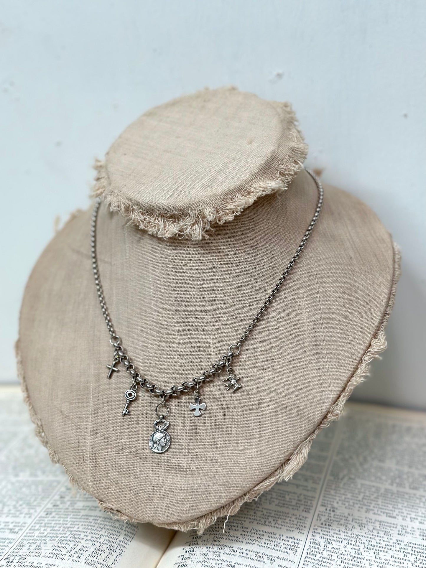 Antique French Silver 'Republic Francaise' Charm Necklace