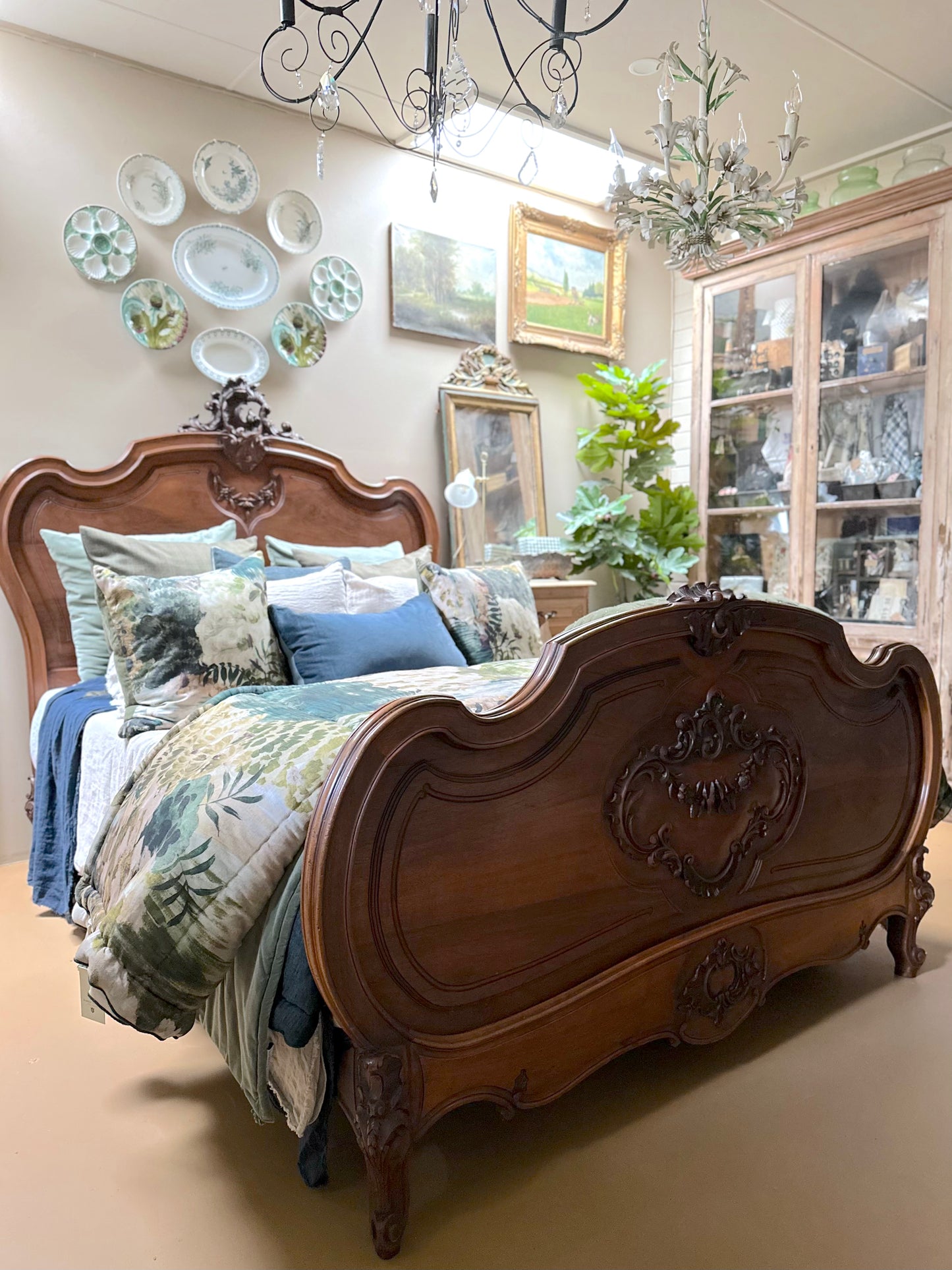 Antique French Louis XV Style Walnut Queen Size Bed