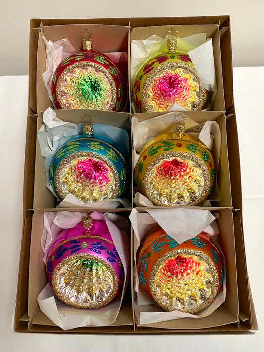 German Glass Christmas Ornament Set - Large Round Shiny Brite