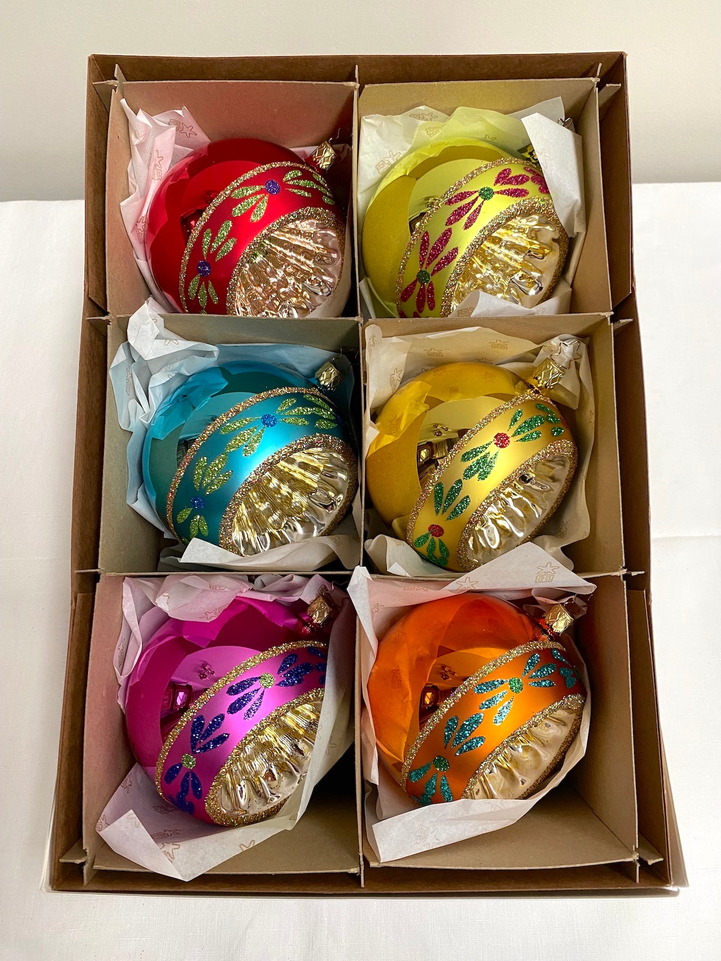 German Glass Christmas Ornament Set - Large Round Shiny Brite