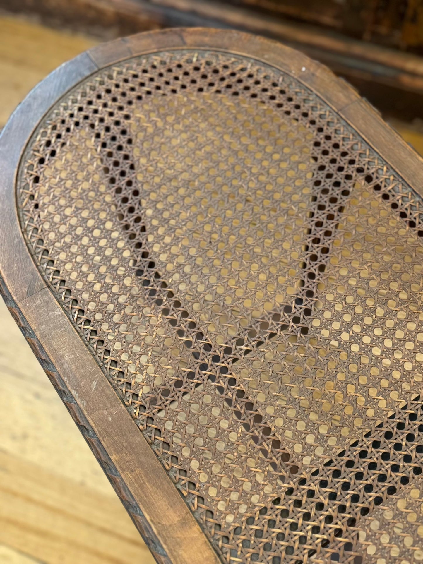 Antique French Walnut Banquette With Rattan Seat
