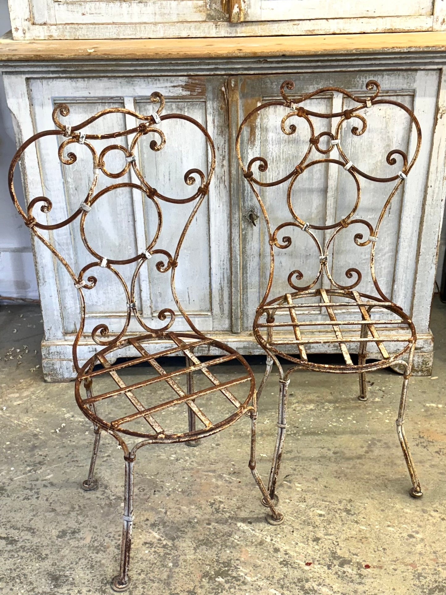 Antique French Pair Of Cast Iron Outdoor Chairs