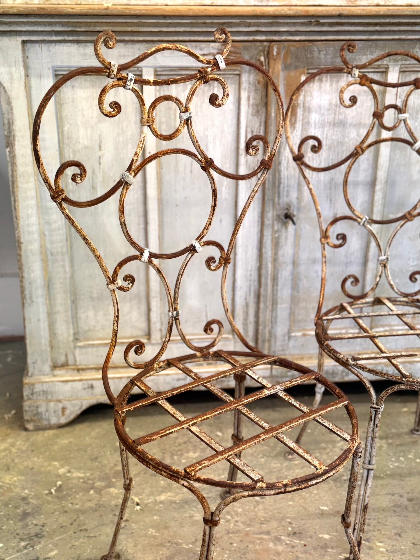 Antique French Pair Of Cast Iron Outdoor Chairs