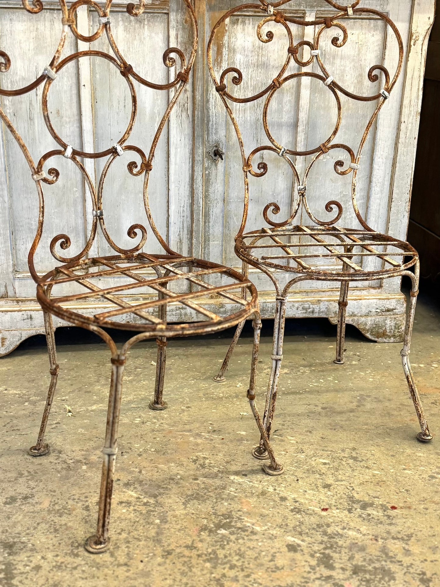 Antique French Pair Of Cast Iron Outdoor Chairs