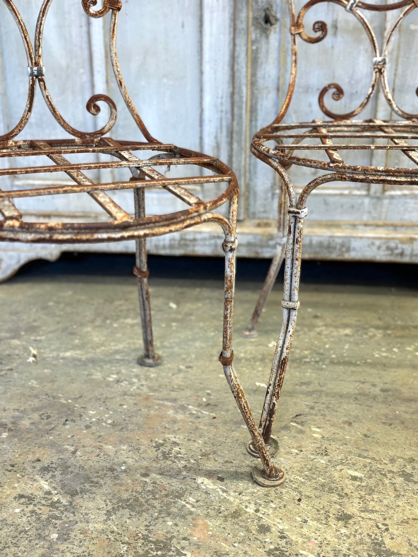 Antique French Pair Of Cast Iron Outdoor Chairs