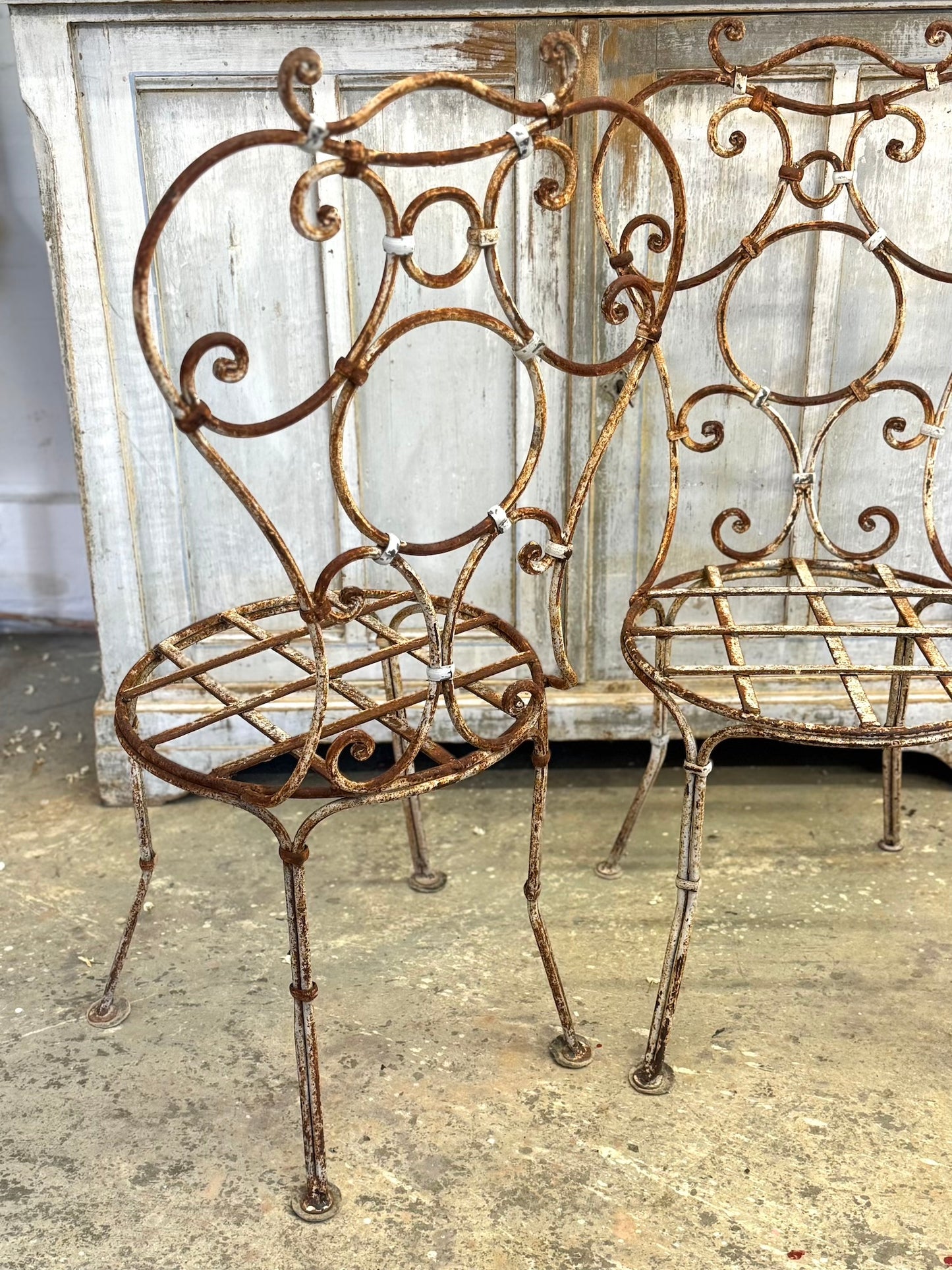 Antique French Pair Of Cast Iron Outdoor Chairs