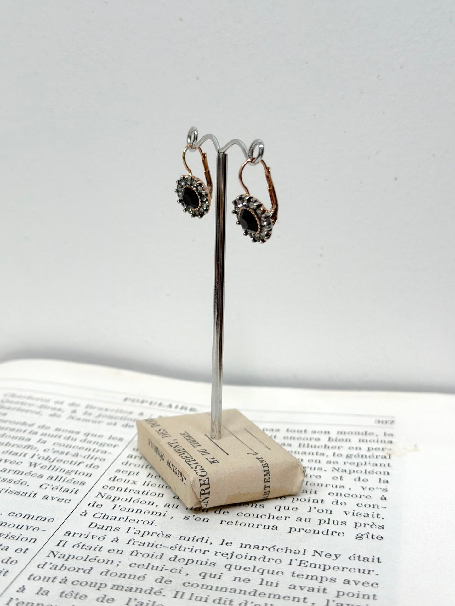 Italian Small Round Crystal Earrings With Onyx Centre