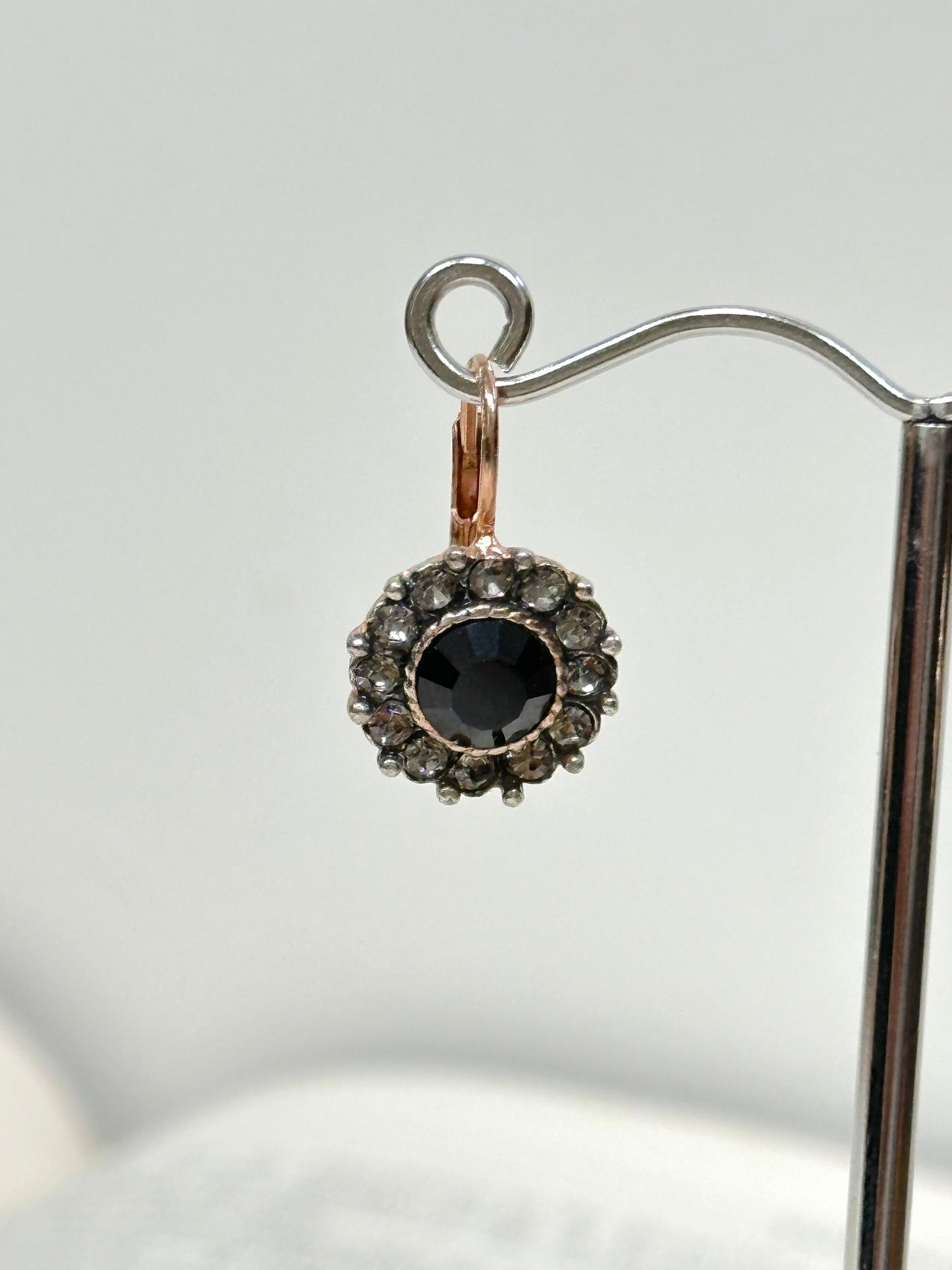 Italian Small Round Crystal Earrings With Onyx Centre