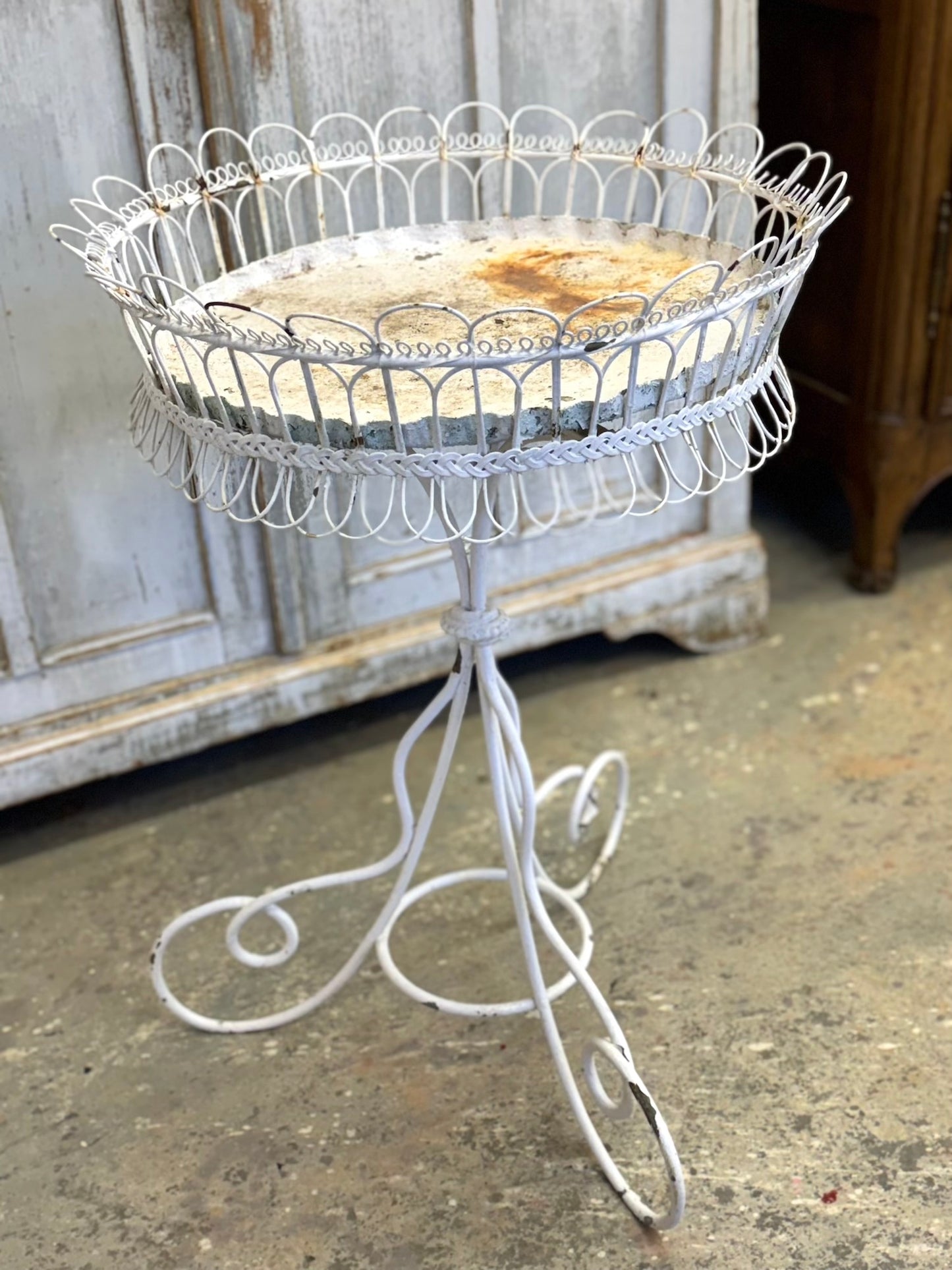 Antique French Round Outdoor Plant Stand