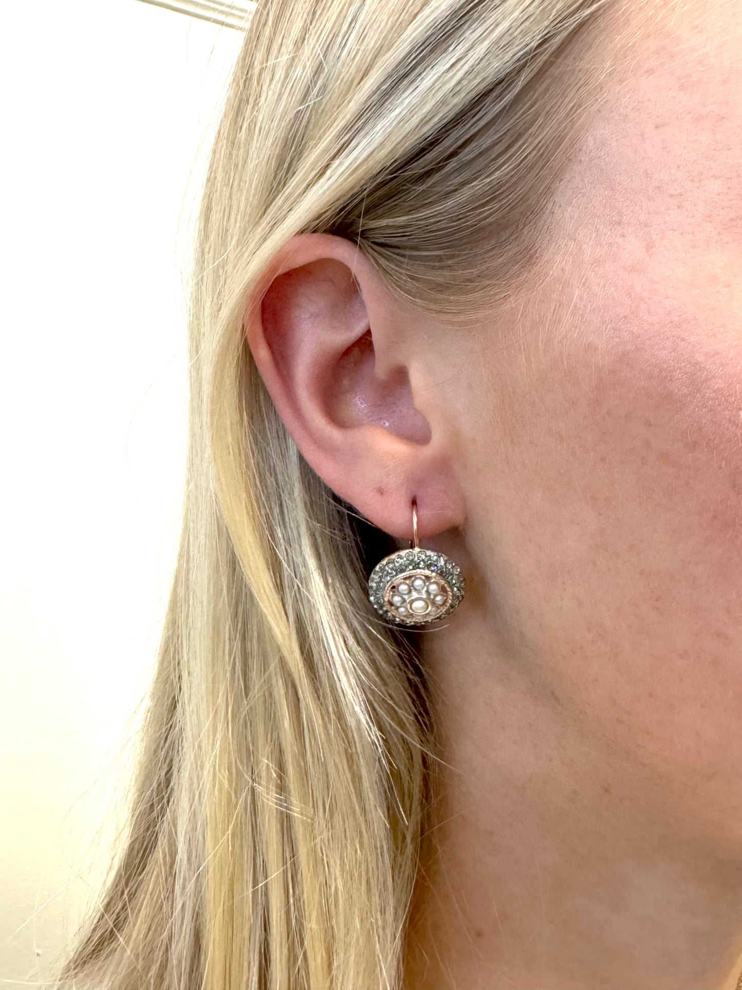 Italian Large Round Crystal Earrings With Pearl Centre