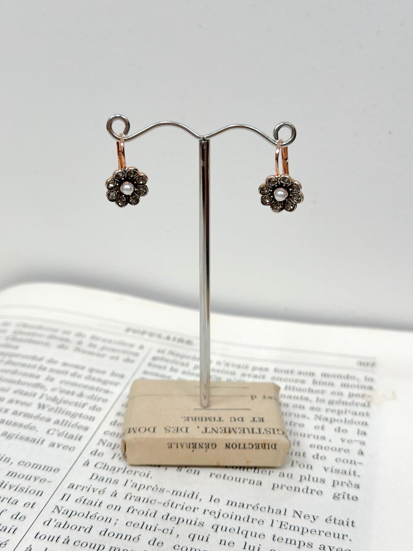 Italian Small Crystal Flower Earrings With Pearl Centre