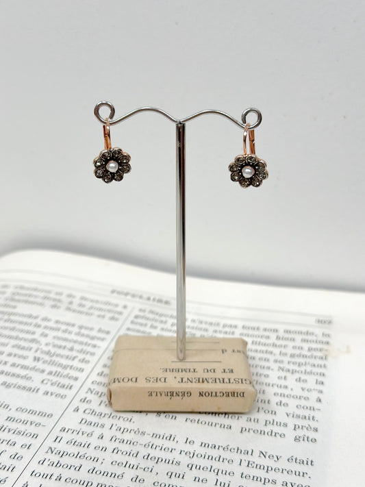 Italian Small Crystal Flower Earrings With Pearl Centre