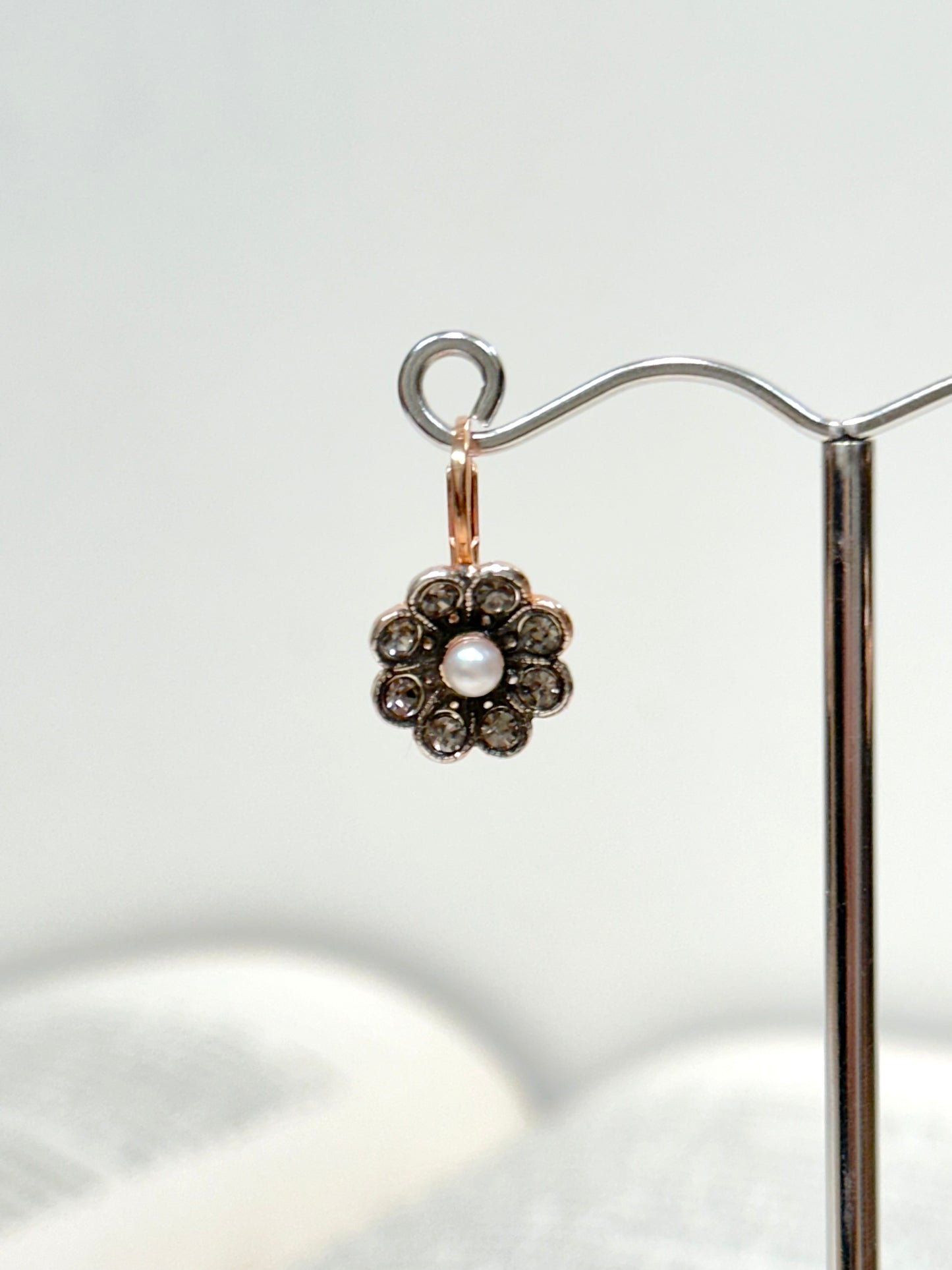 Italian Small Crystal Flower Earrings With Pearl Centre