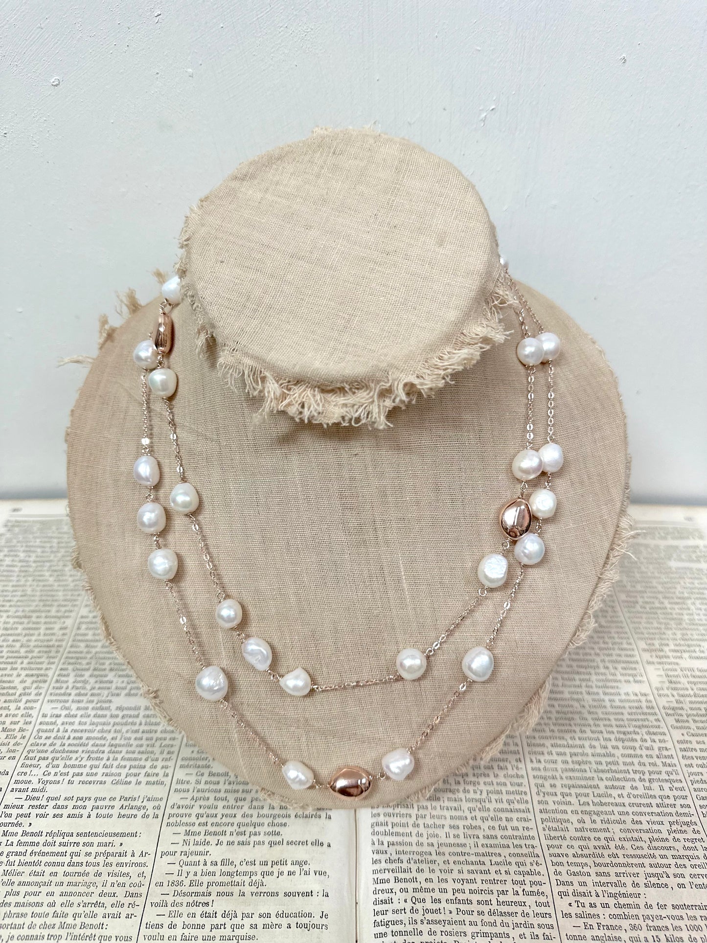 Italian Cream Pearl & Rose Gold Long Necklace