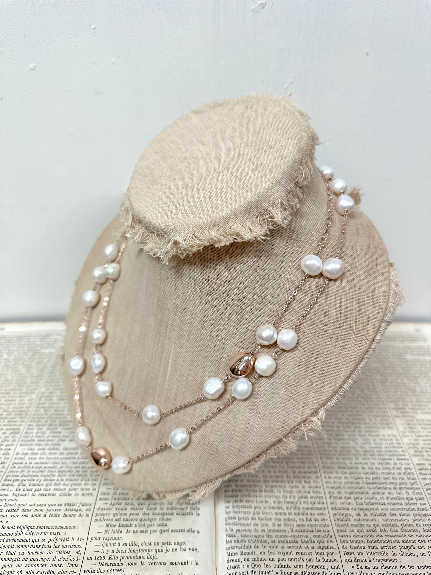 Italian Cream Pearl & Rose Gold Long Necklace