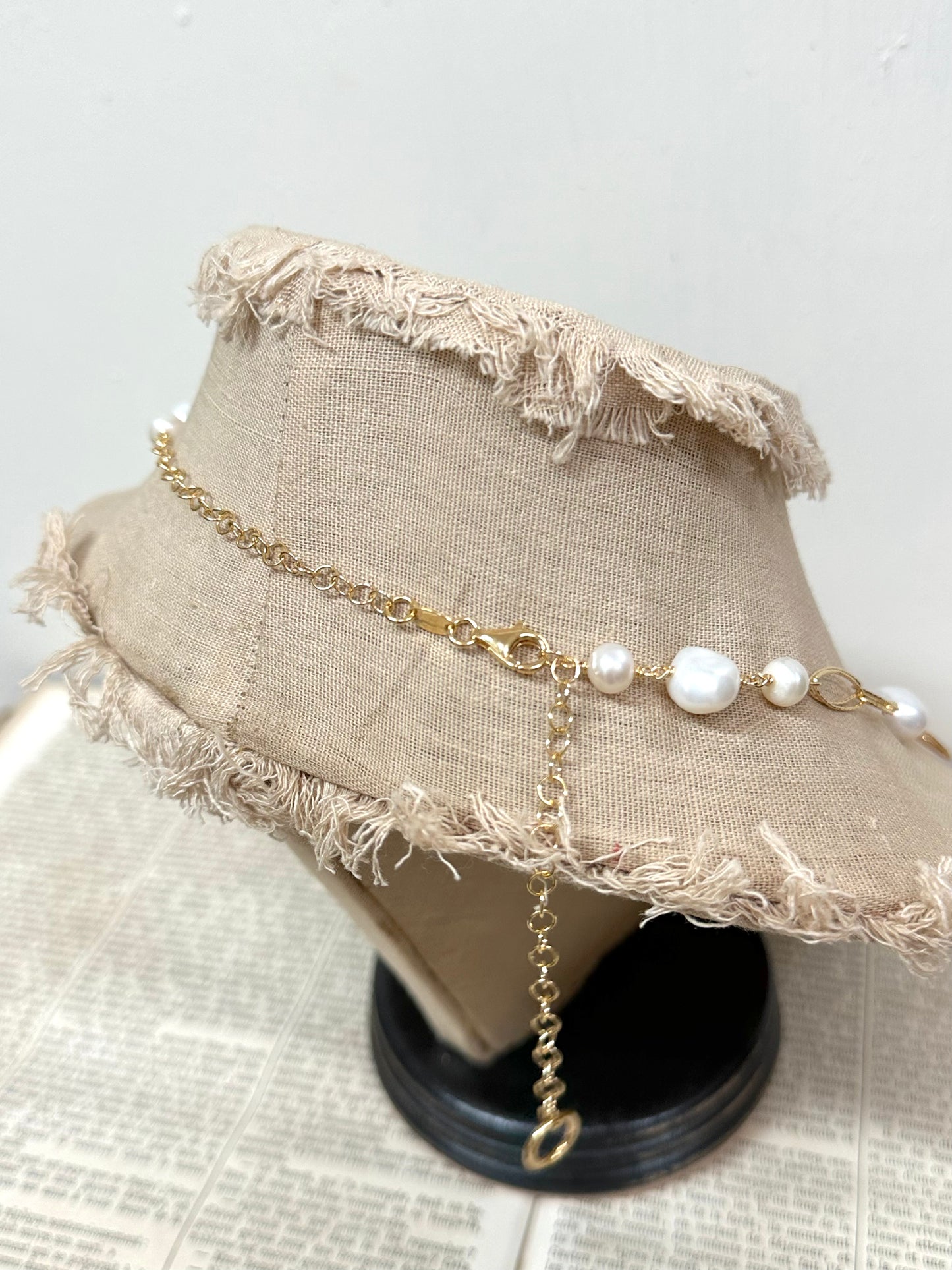 Italian Pearl And Yellow Gold Circle Link Necklace